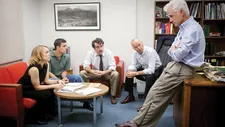 Rachel McAdams, Mark Ruffalo, Brian d'Arcy James and Michael Keaton as the Spotlight team with John Slattery at The Boston Globe.